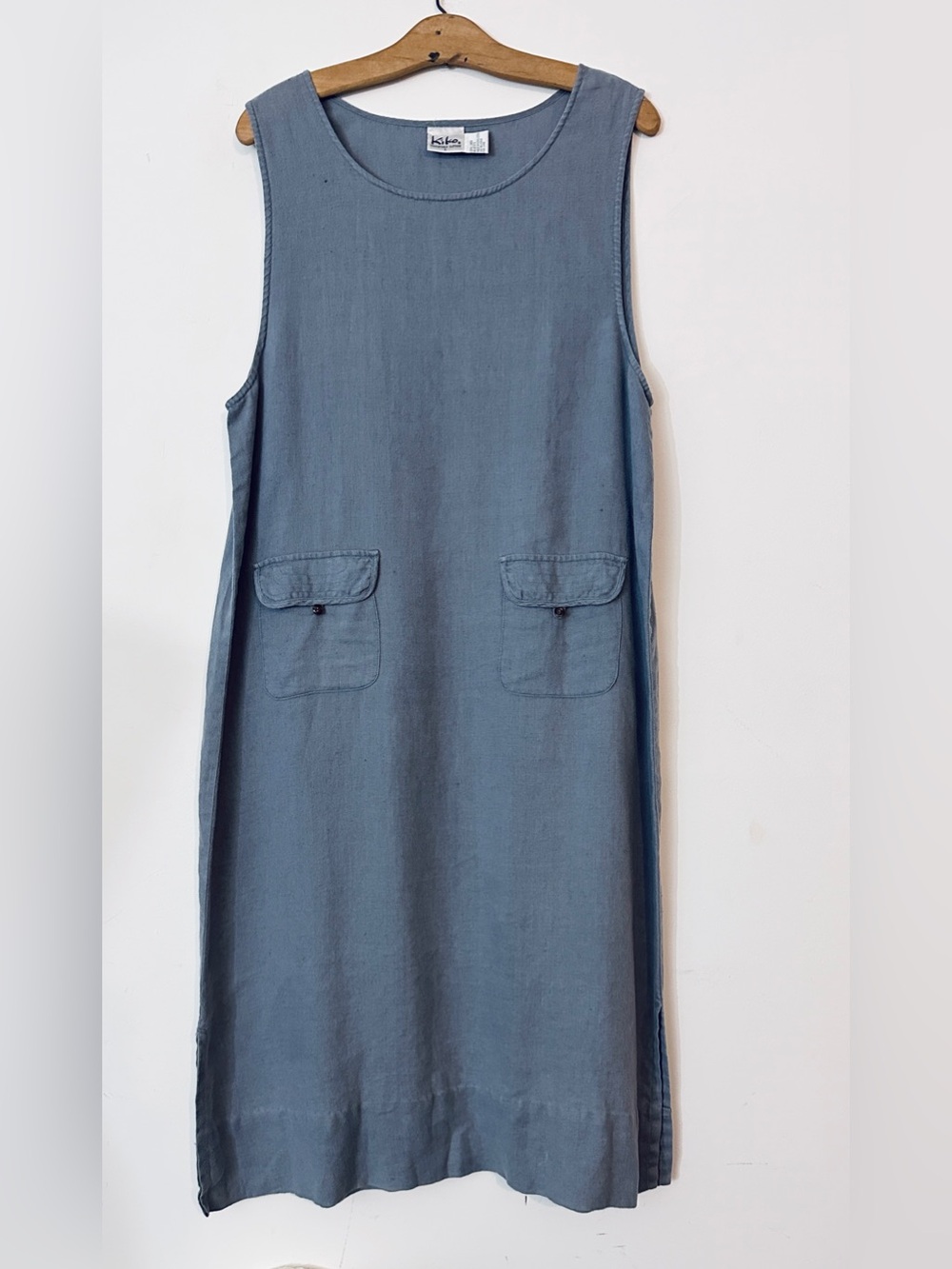 Kiko 100% Linen Blue  2-Piece Set Button-Front Jacket & Midi Dress Women size L - Picture 10 of 12